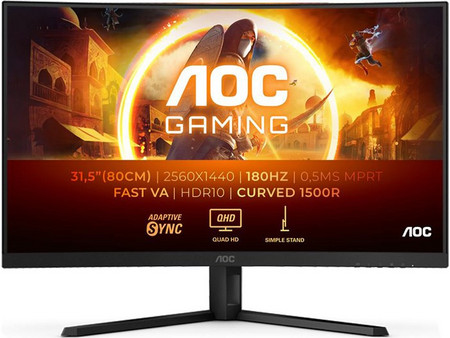 AOC CQ32G4VE VA HDR Curved Gaming Monitor 31.5" 2560x1440 QHD 180Hz 0.5ms