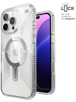 Speck Presidio Perfect-Clear ClickLock MagSafe Back Cover Clear / Chrome Finish / Serene Silver (iPhone 16 Pro Max)