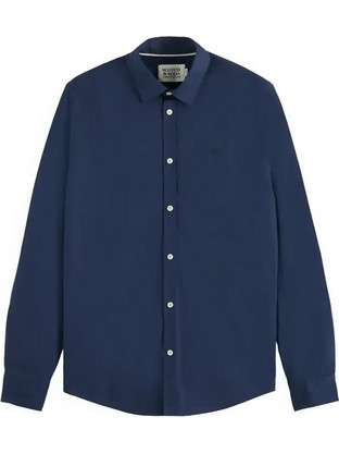 Scotch & Soda Core-Poplin Ανδρικό Πουκάμισο Μακρυμάνικο Κανονική Γραμμή Μπλε 179185-SC0002