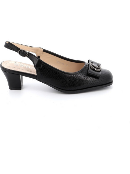 B-Soft Ανατομικές Γόβες Slingback Δερμάτινες με Χοντρό Χαμηλό Τακούνι Μαύρες 1955-86