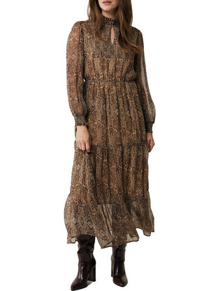 Mexx Midi Βραδινό Φόρεμα Μεταξωτό Καφέ MF006302443W-300007