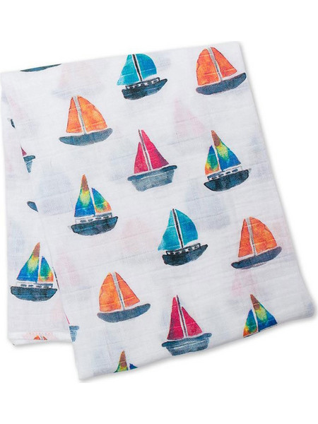 Lulujo Sailboats Πάνα Αγκαλιάς από Μουσελίνα Λευκή 120x120cm LJ428