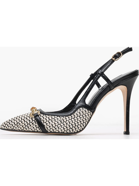 Mortoglou Γόβες Slingback με Τακούνι Στιλέτο Μαύρες Λευκές 2548.1001130