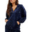 Juicy Couture Halan Γυναικεία Ζακέτα Φούτερ Μακριά με Κουκούλα και Φερμουάρ Navy Μπλε JCWAS24342-131