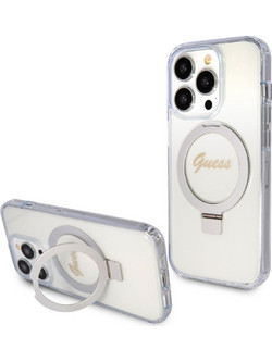 Guess Ring MagSafe Stand Glitter Back Cover Clear (iPhone 15 Pro Max)