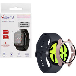 Volte-Tel Πλαστική Θήκη Tempered Glass για Samsung Galaxy Watch 6 44mm Ροζ Χρυσή