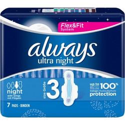 Always Ultra Night Μέγεθος 3 Σερβιέτες με Φτερά για Αυξημένη Ροή 6 Σταγόνες 7τμχ