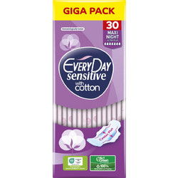 EveryDay Sensitive Maxi Night Ultra Plus Σερβιέτες με Φτερά για Αυξημένη Ροή 7 Σταγόνες από Βαμβάκι 30τμχ