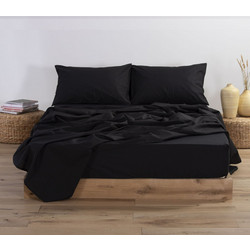 Nef-Nef Σεντόνι Διπλό Βαμβακερό με Λάστιχο 140x200+30 Basic 1136 Black
