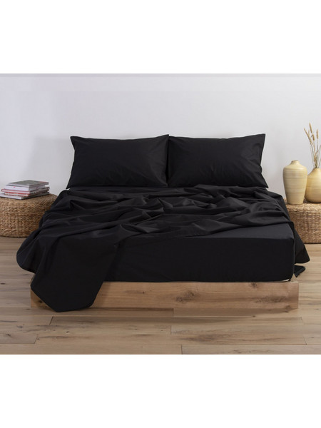 Nef-Nef Σεντόνι Διπλό Βαμβακερό με Λάστιχο 140x200+30 Basic 1136 Black