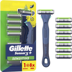 Gillette Sensor 3 Sensitive Ξυραφάκι με Ανταλλακτικές Κεφαλές με 3 Λεπίδες & Λιπαντική Ταινία + Ανταλλακτικά Ξυραφάκια 8τμχ