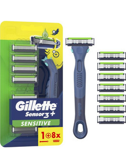 Gillette Sensor 3 Sensitive Ξυραφάκι με Ανταλλακτικές Κεφαλές με 3 Λεπίδες & Λιπαντική Ταινία + Ανταλλακτικά Ξυραφάκια 8τμχ