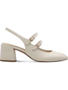 Marco Tozzi Γόβες Slingback Δερμάτινες με Χοντρό Χαμηλό Τακούνι Εκρού 2-2-29602-44-403