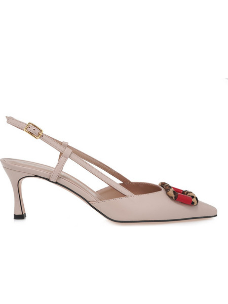 Mourtzi Γόβες Slingback Δερμάτινες με Λεπτό Ψηλό Τακούνι Nude 55/56108
