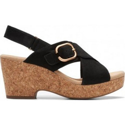 Clarks Giselle Dove Γυναικεία Πέδιλα Suede Μαύρα με Χοντρό Ψηλό Τακούνι 26177142