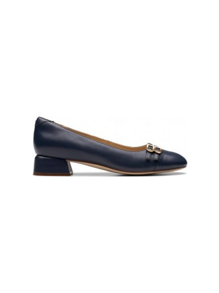 Clarks Ανατομικές Γόβες Δερμάτινες με Χοντρό Χαμηλό Τακούνι Navy Μπλε 26179534