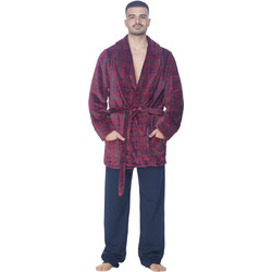 Koyote Χειμωνιάτικη Ανδρική Ρόμπα Fleece Καρό Μπορντό KG1209