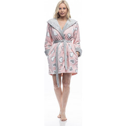 Koyote Γυναικεία Ρόμπα Χειμωνιάτικη Fleece Ροζ Γκρι KG5458B