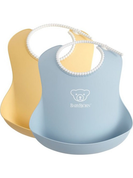 BabyBjorn Σετ Αδιάβροχες Σαλιάρες Πλαστικές με Κουμπί & Τσέπη 4m+ Γαλάζια Κίτρινη 2τμχ
