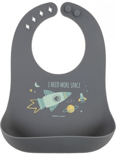 Stephen Joseph Space Αδιάβροχη Σαλιάρα Σιλικόνης με Κουμπί & Τσέπη Γκρι
