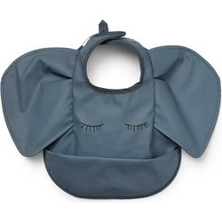 Elodie Details Elephant Αδιάβροχη Σαλιάρα Υφασμάτινη με Αυτοκόλλητο & Τσέπη 3m+ Μπλε