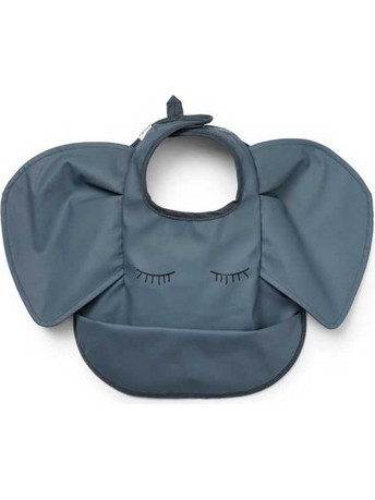 Elodie Details Elephant Αδιάβροχη Σαλιάρα Υφασμάτινη με Αυτοκόλλητο & Τσέπη 3m+ Μπλε