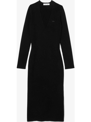 Lacoste Midi Καθημερινό Φόρεμα Πλεκτό Μαύρο EF4175