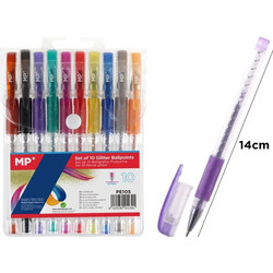MP Σετ Στυλό Gel Πολύχρωμο με Glitter 10τμχ PE105