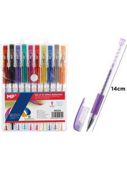 MP Σετ Στυλό Gel Πολύχρωμο με Glitter 10τμχ PE105