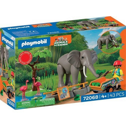 Playmobil Animals & Friends Φροντιστής Ζωολογικού Πάρκου Με Ελέφαντα & Φλαμίνγκο για 4+ Ετών 72068