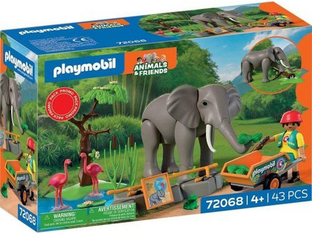 Playmobil Animals & Friends Φροντιστής Ζωολογικού Πάρκου Με Ελέφαντα & Φλαμίνγκο για 4+ Ετών 72068