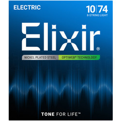 Elixir Strings 19062 Optiweb Σετ 8 Χορδές Ηλεκτρικής Κιθάρας Nickel Plated Steel 10-74" Light Tension