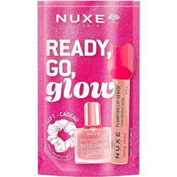 Nuxe Ready, Go, Glow Pink Lip Volume Serum 8ml + Dry Oil 10ml + Scrunchie