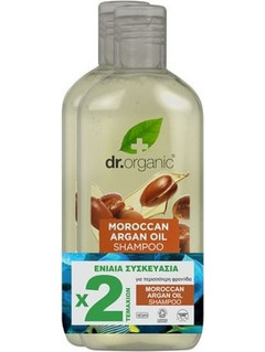 Dr. Organic Moroccan Argan Oil Σαμπουάν για Επανόρθωση για Ξηρά Μαλλιά 2x265ml