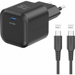 Swissten GaN Φορτιστής με Καλώδιο USB-C με Θύρα USB-C 35W Power Delivery Black