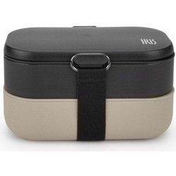 IRIS Barcelona Bento Lunchbox Σετ Δοχείο Φαγητού Πλαστικό Κατάλληλο για Φούρνο Μικροκυμάτων 1.35lt Μπεζ Μαύρο