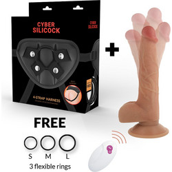 Cyber Silicock John Harness Strap On με Dildo 24cm & Δόνηση Flesh