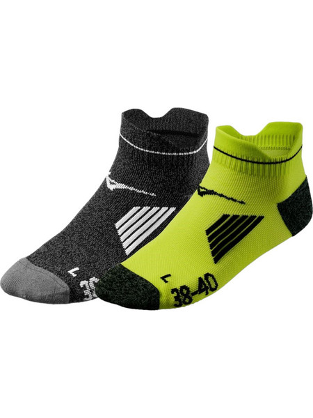 Mizuno Ανδρικές Κάλτσες Κοντές με Σχέδια Μαύρες Lime 2Pack J2GX105543