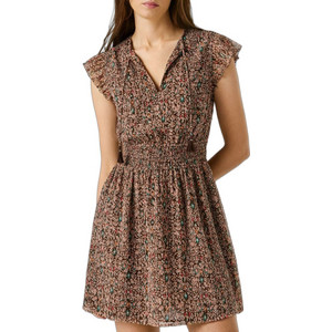 Pepe Jeans Doty Mini Καλοκαιρινό Καθημερινό Φόρεμα Floral Καφέ PL9537803-800