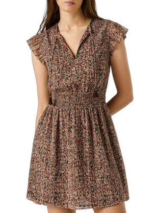Pepe Jeans Doty Mini Καλοκαιρινό Καθημερινό Φόρεμα Floral Καφέ PL9537803-800