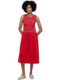 Tommy Hilfiger Midi Καλοκαιρινό Καθημερινό Φόρεμα Λινό Κόκκινο WW0WW51050-SNE