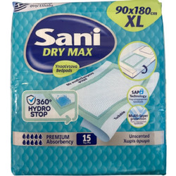 Sani Sensitive Dry Max Υποσέντονα Ακράτειας με Φτερά 10 Σταγόνες 90x180cm 15τμχ