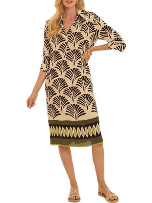 Pomodoro Midi Καθημερινό Φόρεμα Μεταξωτό Μπεζ 42606