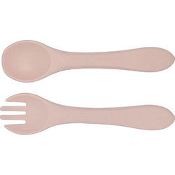 QueenMother Soft Bites Pink Σετ Βρεφικό Πιρούνι & Κουτάλι Σιλικόνης 6m+ Ροζ 2τμχ