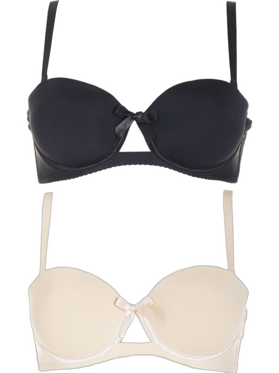 Gsecret Σουτιέν Strapless Push Up με Μπανέλα Μαύρο Μπεζ 2PW008-38273