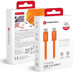 Forcell Braided Flat USB-C to USB-C 100W 1.2m Orange 5903396451027
