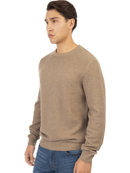 Double Ανδρική Πλεκτή Μπλούζα Μπεζ KNIT-8011