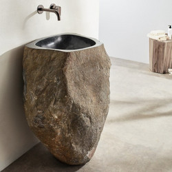 Fossil Riverstone Νιπτήρας Μπάνιου Δαπέδου Στρογγυλός Πέτρινος 75x90cm Μαύρος 518-RP90
