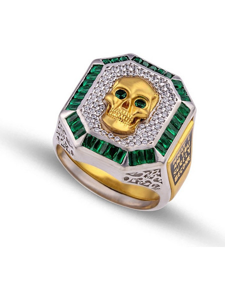 Dimitrios Exclusive Ανδρικό Δαχτυλίδι Σεβαλιέ Νεκροκεφαλή από Ασήμι 925 Επιχρυσωμένο με Ζιργκόν DED189