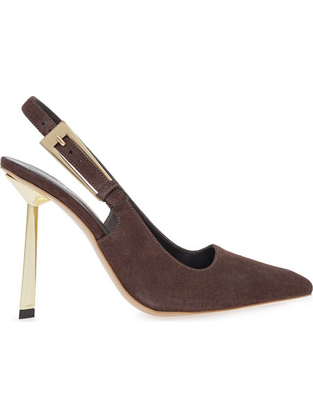 Lara Conte Γόβες Suede Slingback με Λεπτό Ψηλό Τακούνι Σοκολατί X457A1056-504